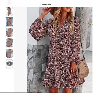 Chic Long Sleeve Burgundy and White Tunic Dress